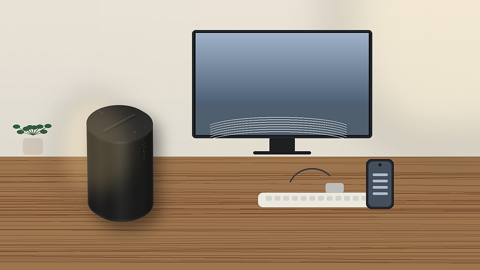 Sonos Era 100をデスク横に置いて音楽を流す部屋