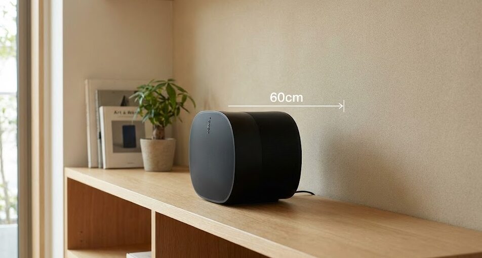 広めの部屋にSonos Era 300クラスのスピーカーを置いた様子