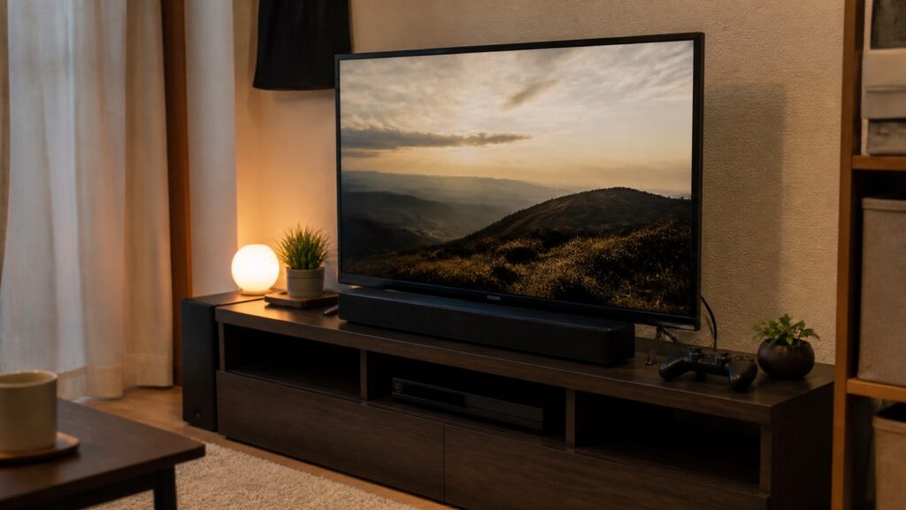 一人暮らしのテレビ台にSonos Beam Gen2を置いた様子