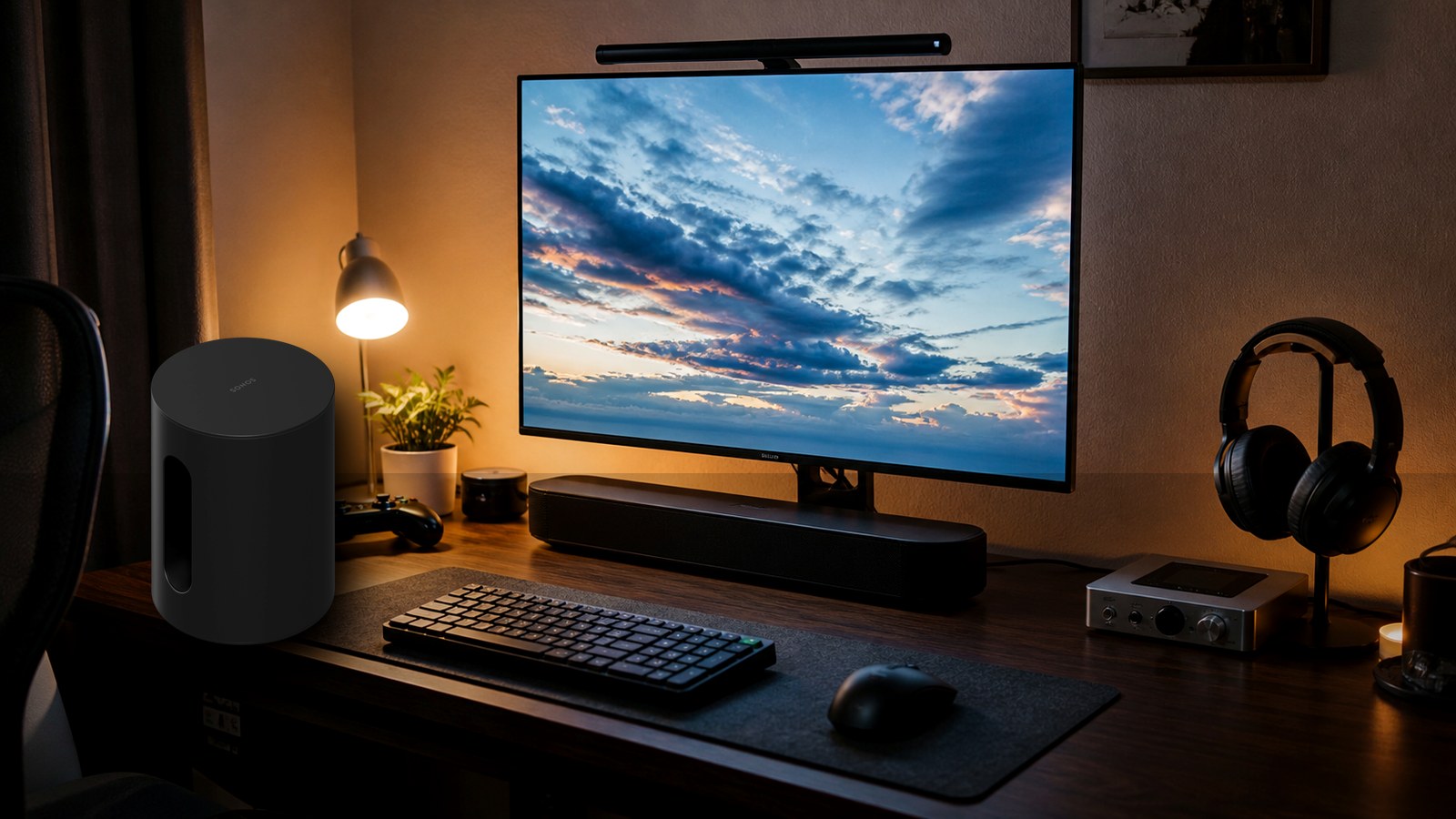 Beam Gen2とSub Miniをデスク周りのテレビ環境で使う様子