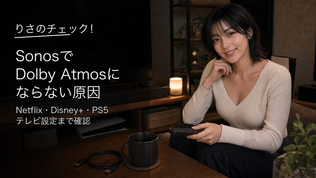 SonosでDolby Atmosにならない原因を確認するりさ風のアイキャッチ