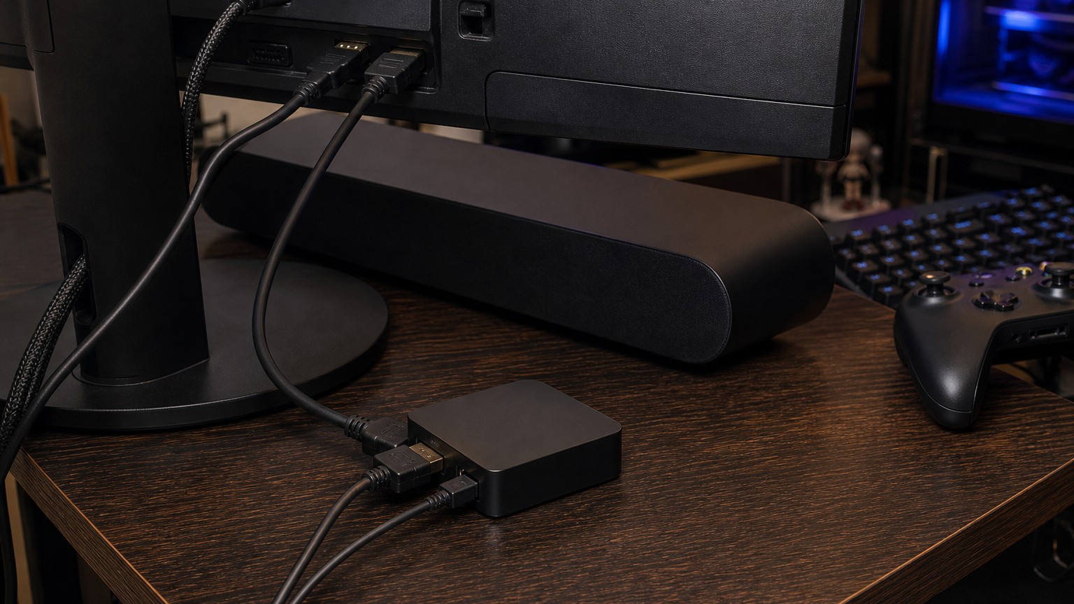 Sonos RayをPCモニターへ光デジタル接続する配線の様子