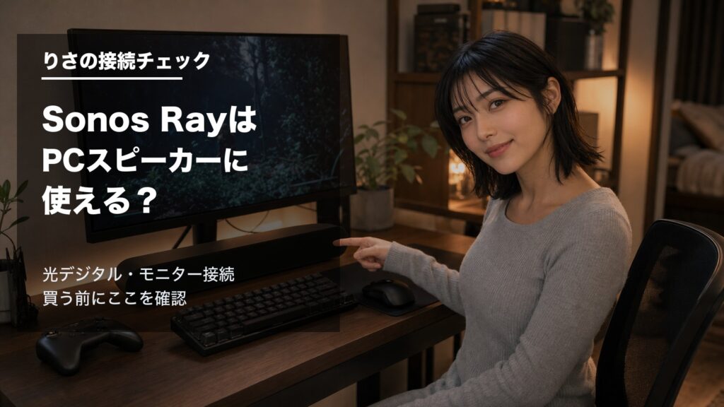 Sonos RayをPCスピーカーとして使えるか確認するゲーミングデスクの様子