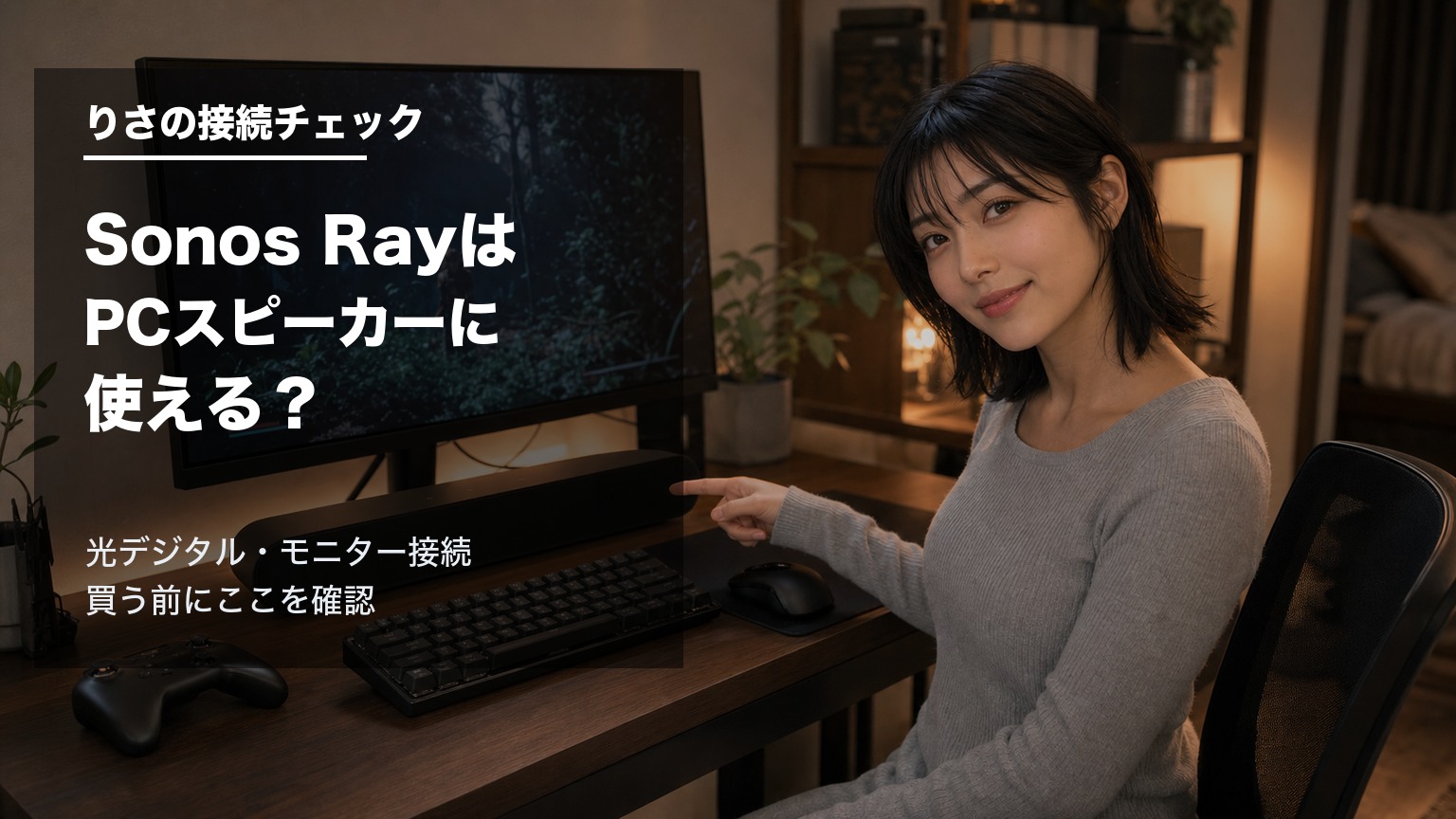 Sonos RayをPCスピーカーとして使えるか確認するゲーミングデスクの様子