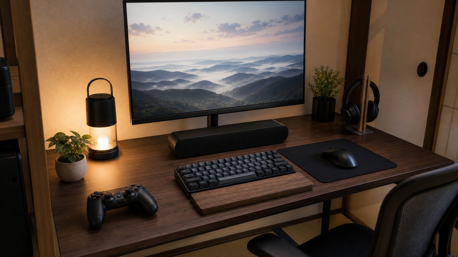 6畳のゲーミングデスクにSonos Rayを置いた様子
