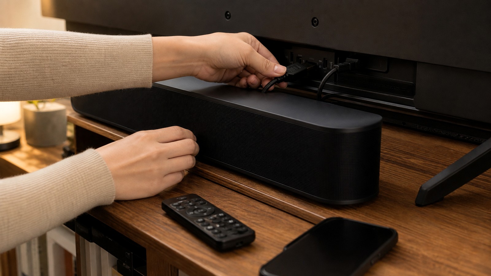 Sonosのテレビ音声が出ないときにHDMI eARC ARC接続を確認している様子