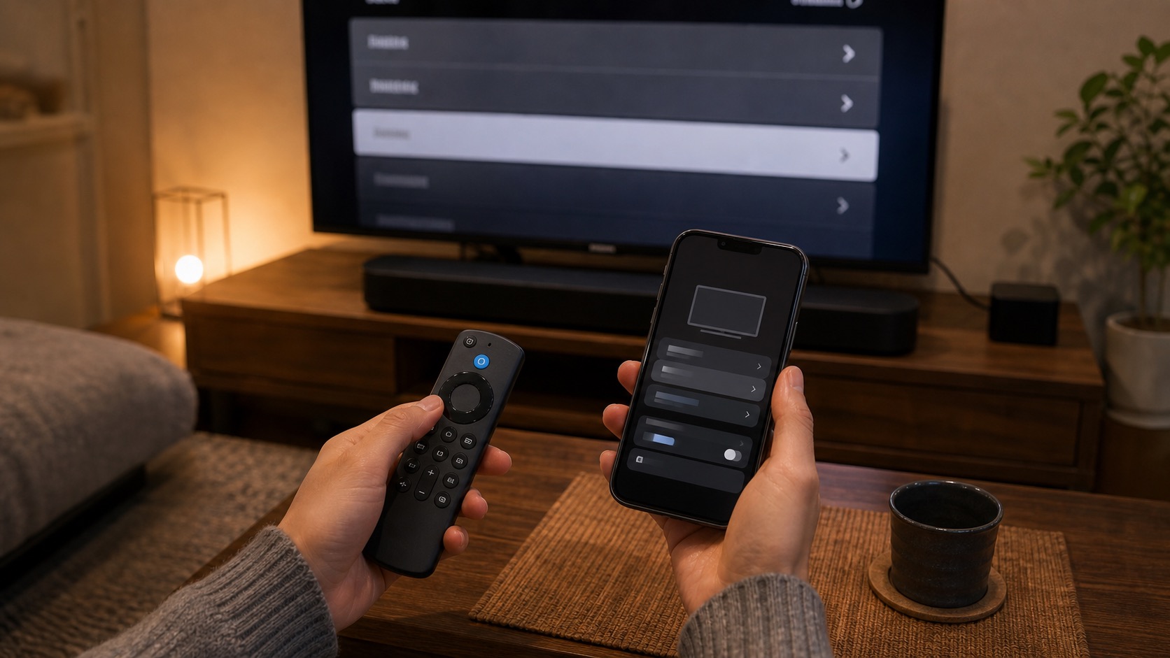 Fire TV Stickの音声設定とSonosアプリの音声形式を確認する様子