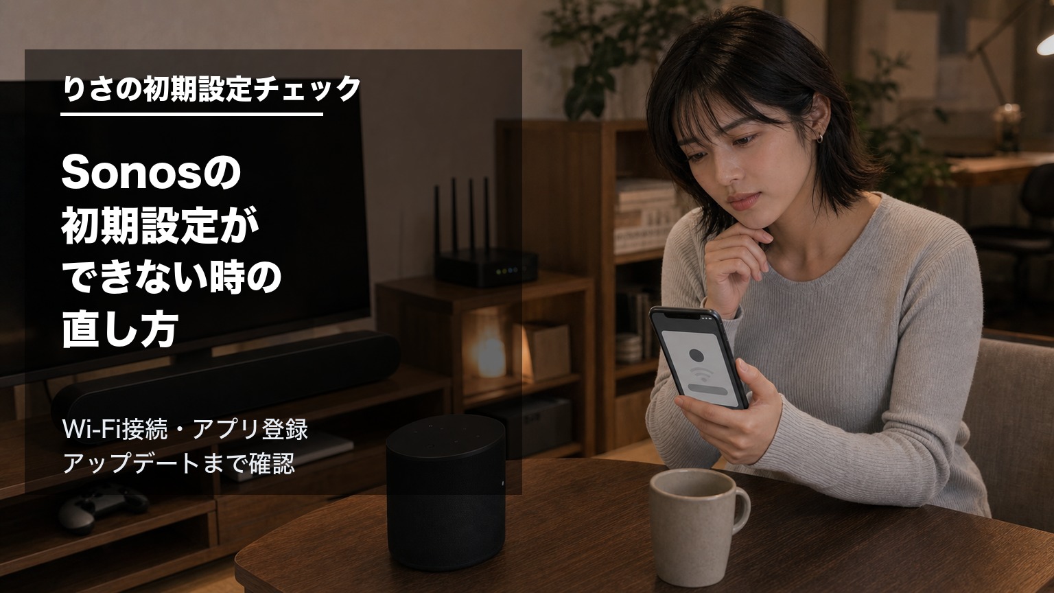 Sonosの初期設定ができないときにスマホアプリとWi-Fiを確認する様子