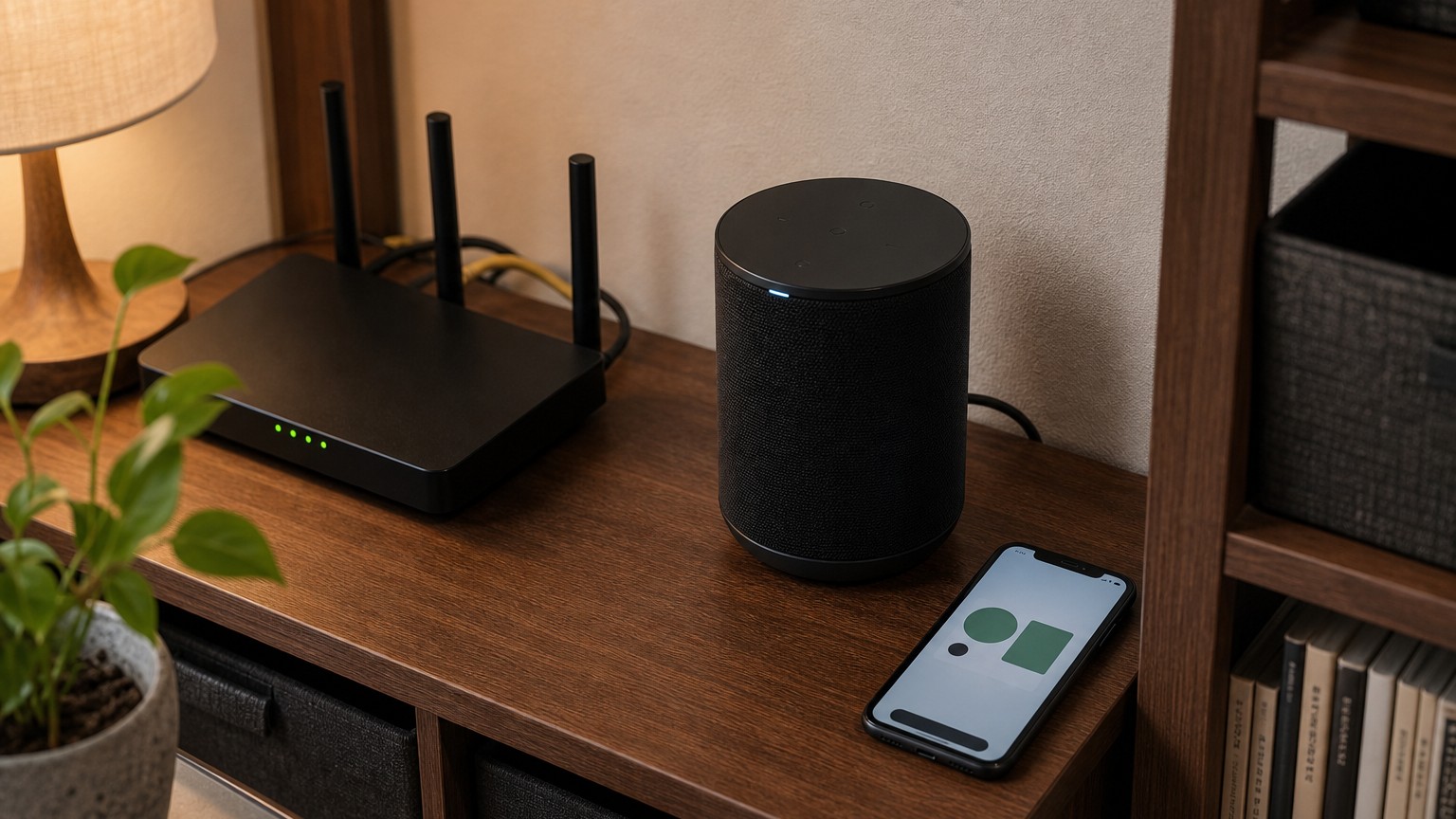 Sonos製品をWi-Fiルーターの近くに置いて初期設定を試す様子
