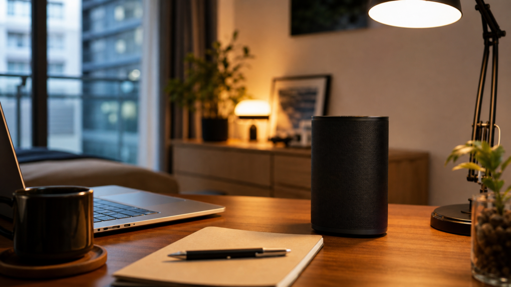 デスクにSonos Playを置いて作業BGMを流す様子
